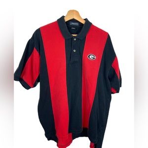 Vintage Men’s XL UGA Red & Black Vertical Striped Short Sleeve Gameday Polo
